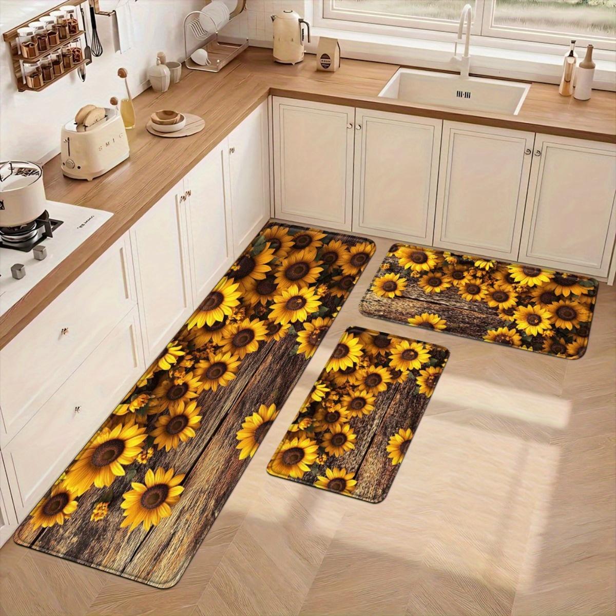

1Pcs Anti Fatigue Kitchen Rugs,Sunflower Print Waterproof Non-Slip Thick Cushioned Kitchen Mat Heavy Duty Comfort Standing Mat for Kitchen 60*180cm