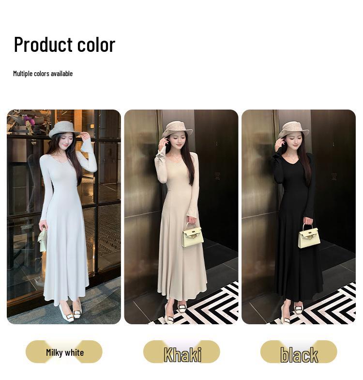 Women's Slim-Fit V-Neck Long Dress - New Autumn/Winter Cotton Base Layer