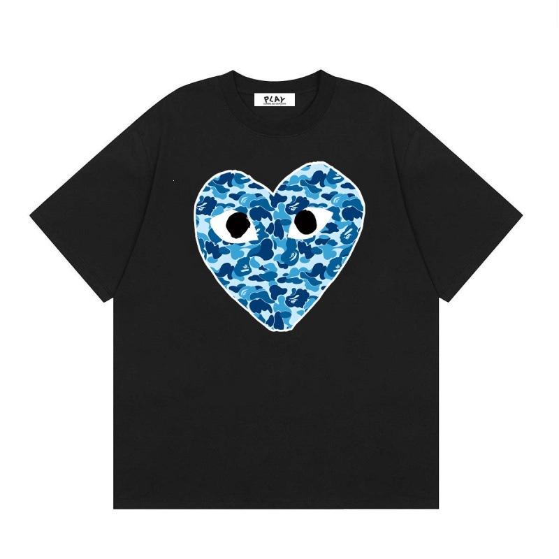 Japanese trendy brand heart-print short-sleeve T-shirt, unisex loose couple's summer casual daily versatile top