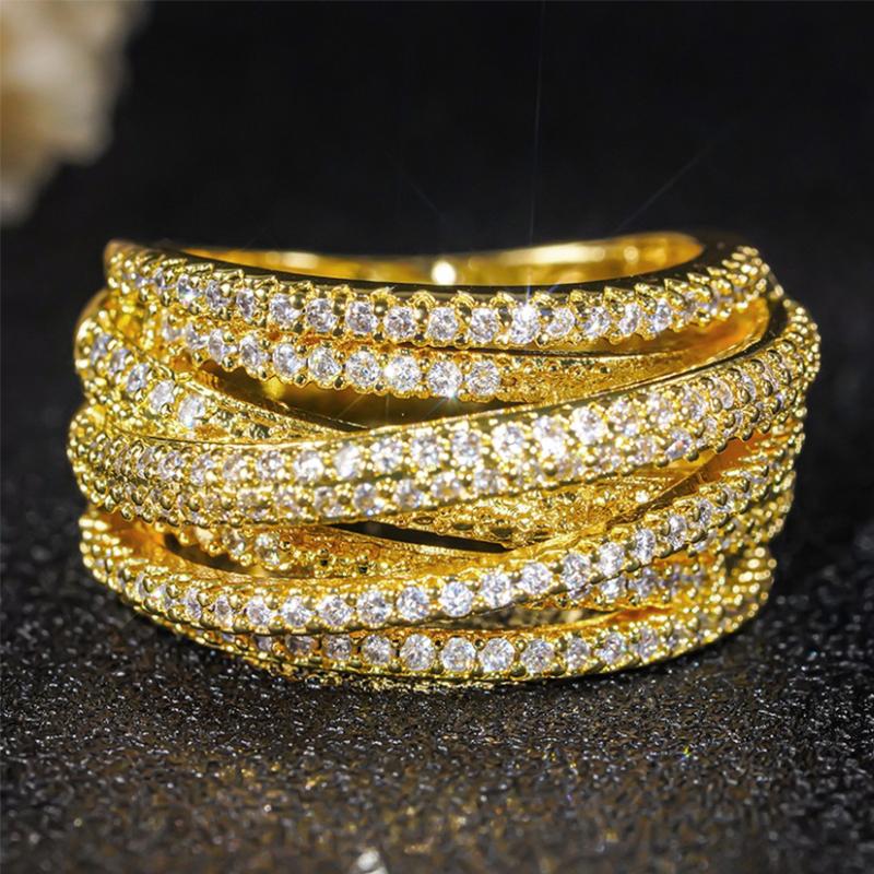 Huitan Luxury Rings Female Novel Multi-level Designed Finger Accessories with Shiny Cubic Zirconia Charms Wedding Band