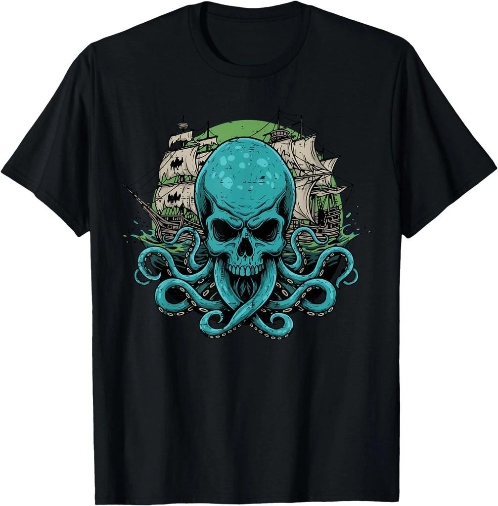 Pirate Octopus Skull Ship Kraken Sea Monster Men Women T-Shirt