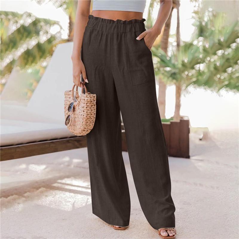 

2025 Fashionable Ruffle Edge Patch Pocket Wide Leg Pants Khaki 3XL