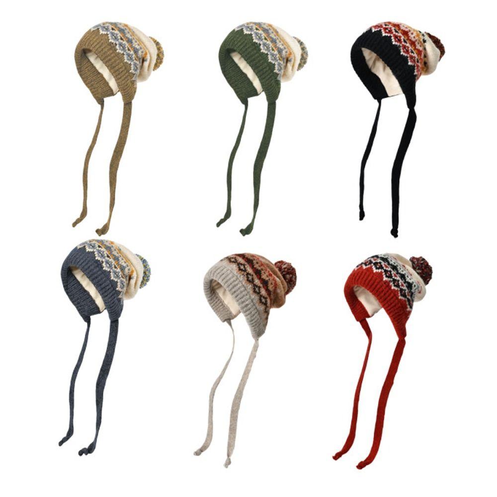 Pompom Warm Hat Windproof Ear Protection Hat Fashion Beanie Cap  Winter