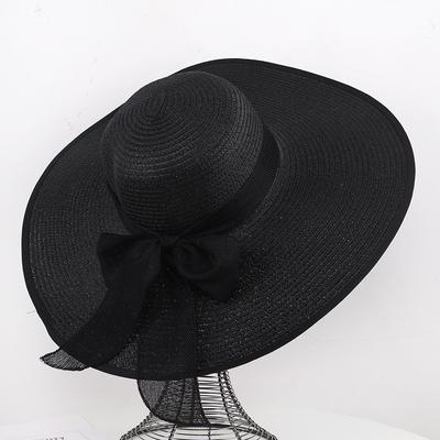 Ladies' Solid Color Woven Wide Brimmed Sun Hat