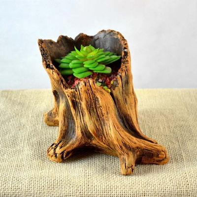 Irregular Tree Stump Shape Imitation Wooden Flower Pot Cement Pile Log Planter  Household
