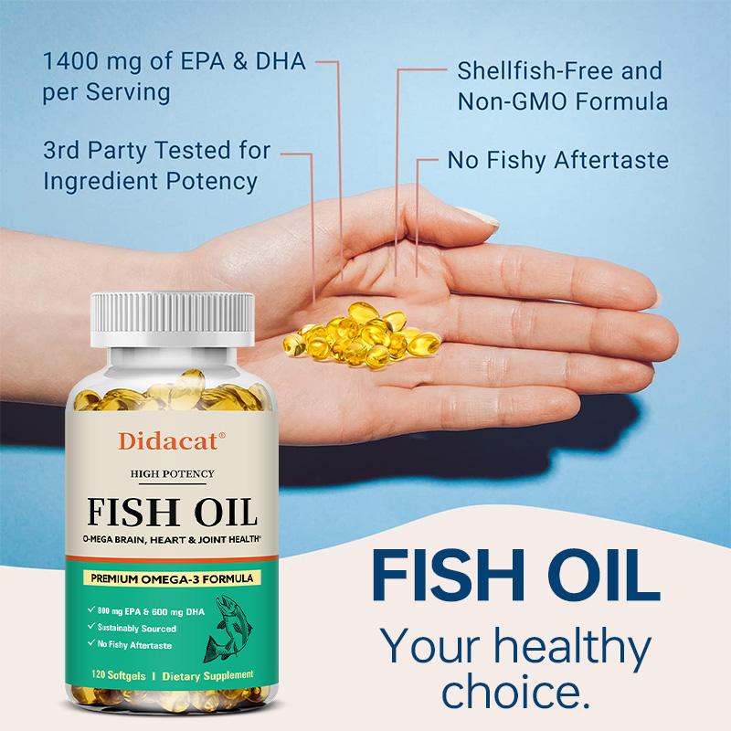 Fischöl 2000 mg Nahrungsergänzungsmittel, Premium Omega-3-Formel, 120 Weichkapseln pro Flasche