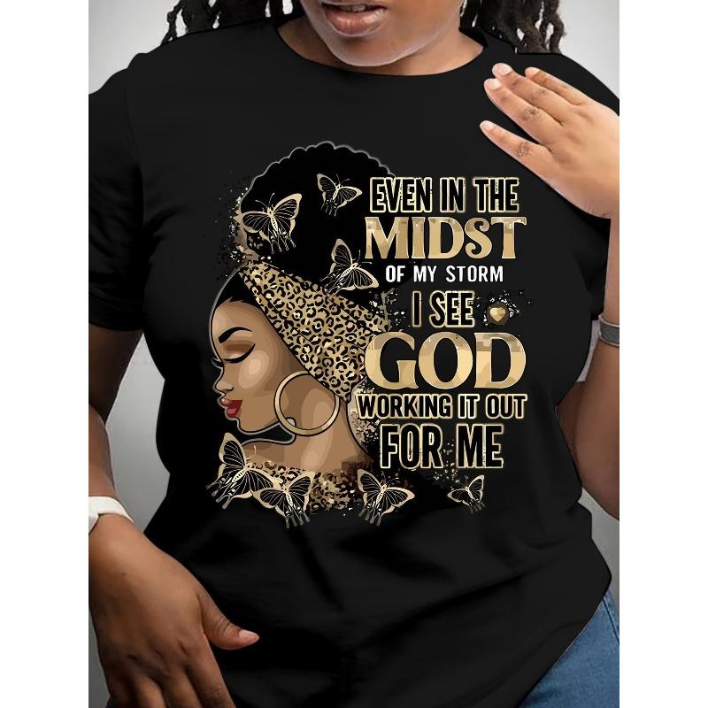 

European sizes Women S Inspirational Quotes and Butterfly Pattern Print Casual T-Shirt- Black Golden Lettering Short Sleeve Loose Fit 4XL