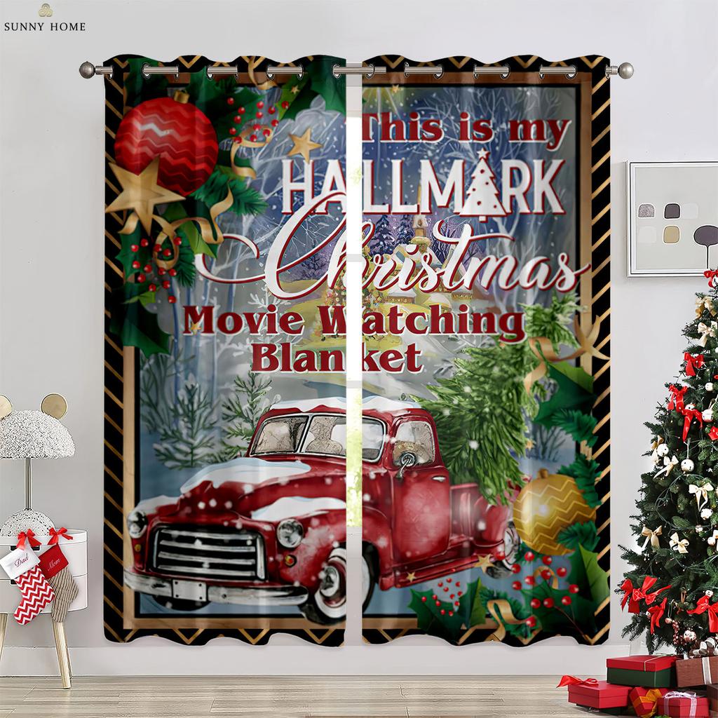 Snowflake Pattern Ball Christmas Holiday Tree 3D Pattern Print Window Curtains Bedroom Space Restaurant Christmas Holiday Gathering Decorative