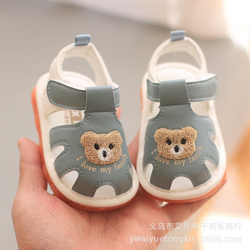 Summer toddler sandals 0-2 years children whistle shoe infant sandals baby boy girl cartoon soft sole toe anti-collision sandals 16in11.5cm синий