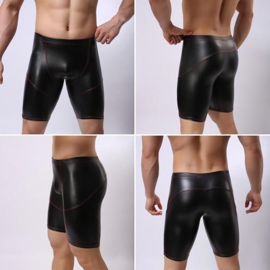 Středně vyvýšené U konvexní pánské kalhotky jemné šití šití zvedání boků skinny sexy jednobarevné šortky z umělé kůže spodky
