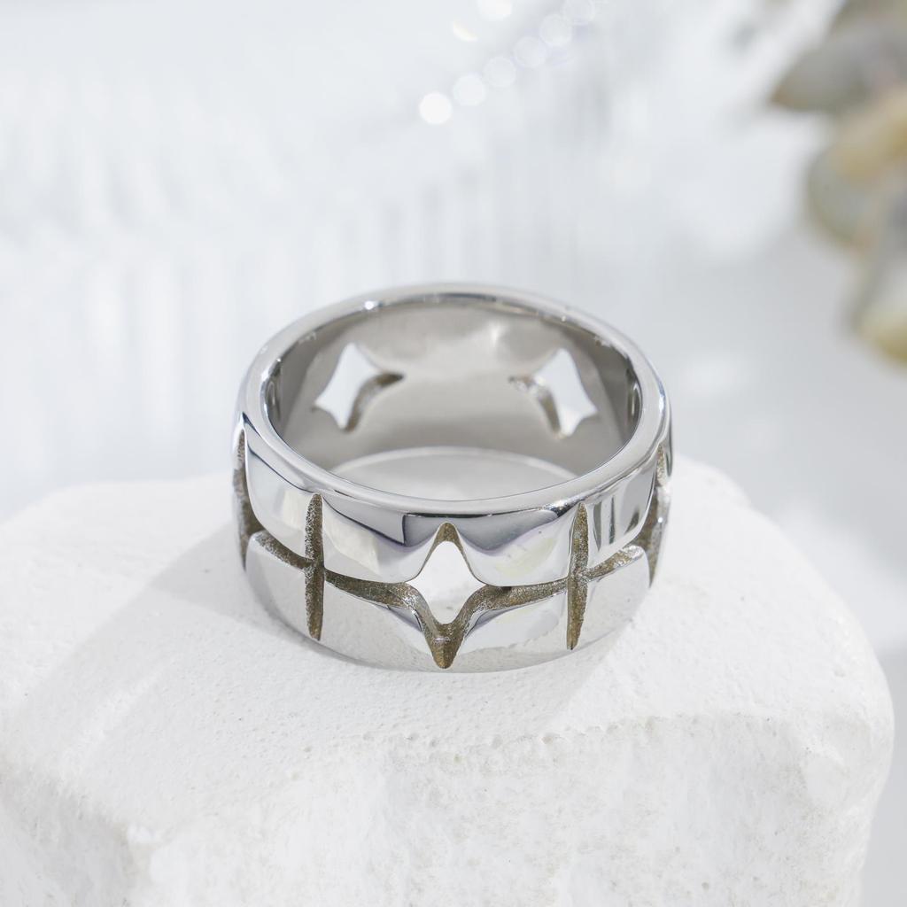Starry Flickering Titanium Steel Wide Band Ring – Simple, Fashionable, Versatile Finger Ring for Women