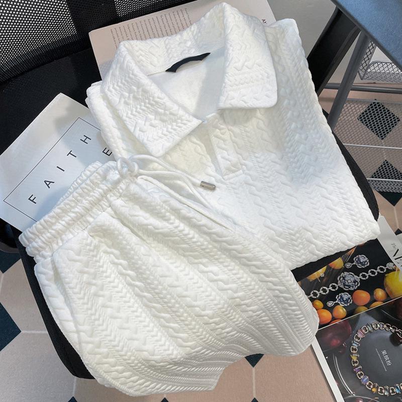 Women's Summer 2026 Casual Sports Suit - Hong Kong Style Short Sleeve T-Shirt & White Two-Piece Set