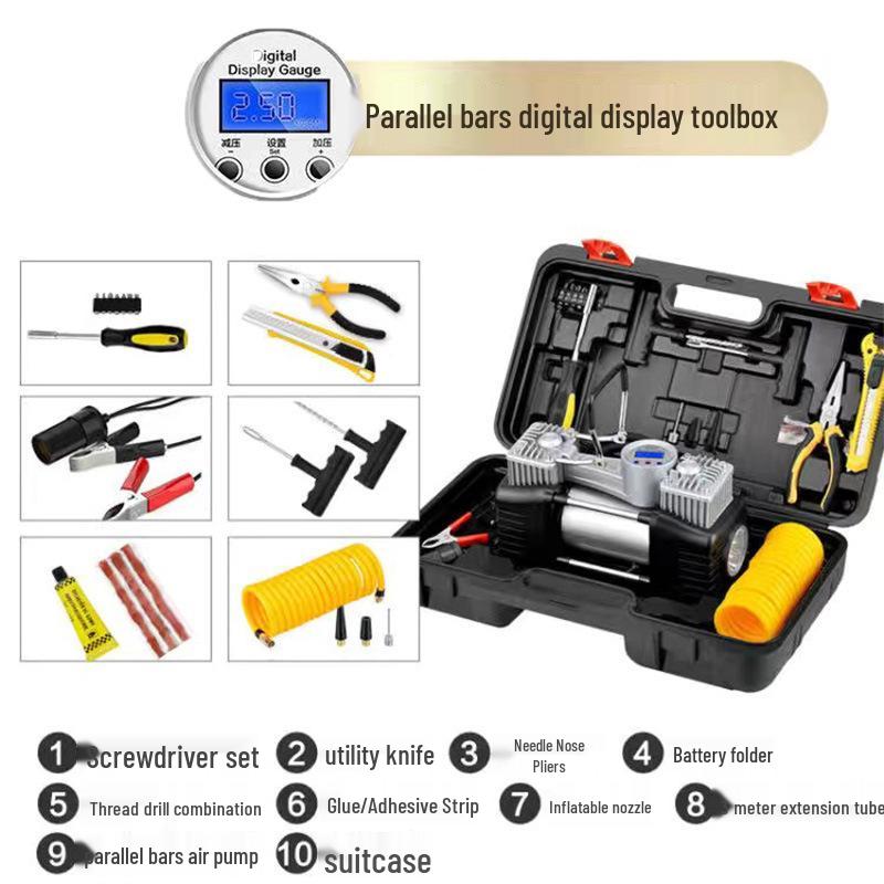 150W Dual Cylinder Car Air Pump - Automatic Stop High-Pressure Inflatable for Tires
