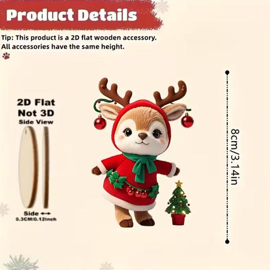 Wooden Christmas Reindeer Ornament Cute Cartoon Deer Tree Decoration Handcrafted Festive Hanging Decor for Xmas Home Party