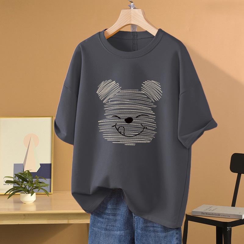 Pure Cotton Design Short-sleeved T-shirt for Women In Summer New Large Size Loose Retro Bear Half-sleeved Top