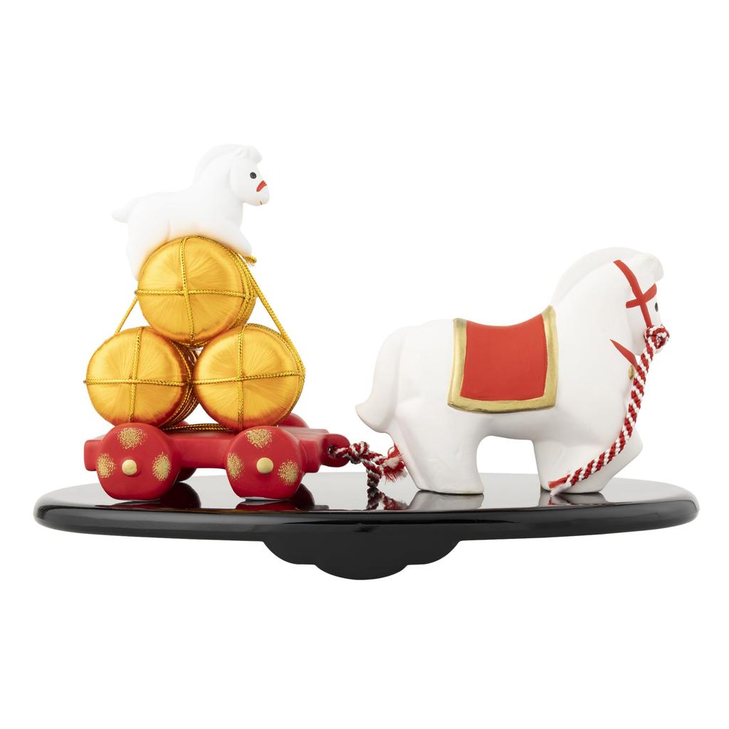 Seto Pottery Company 2026 Zodiac Figurine - Compact Horse Ornament - New Year's Decoration - Good Fortune - Treasure-Pulling Parent and Child Horse -