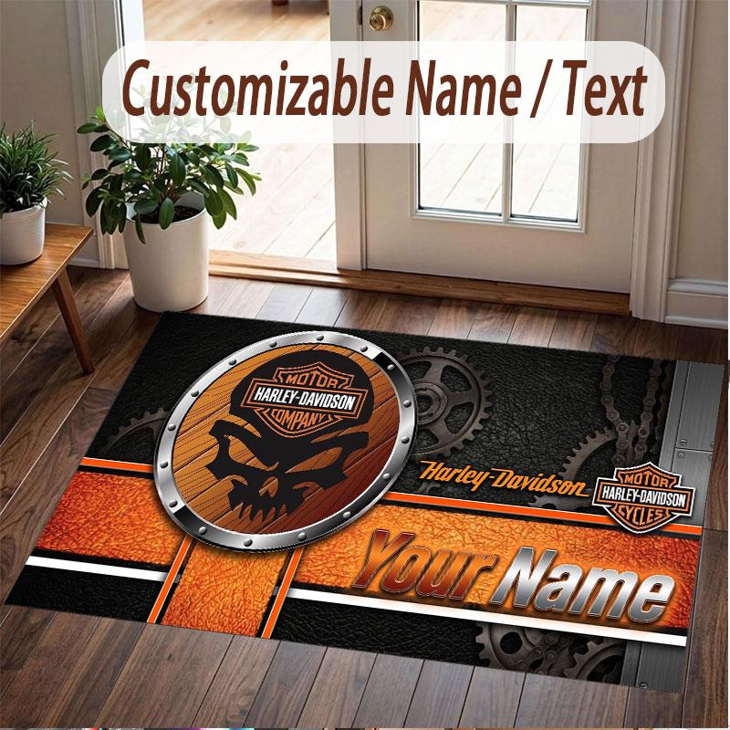 Custom Rug Harley-Davidson Pattern Print Name Text Soft Non‑Slip Floor Carpet for Home Indoor Decoration