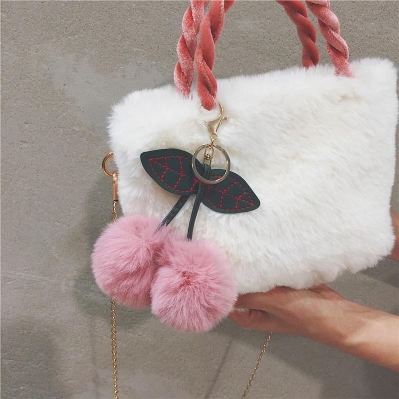 Plush bag autumn and winter new niche cherry plush handbag shoulder fashion versatile chain messenger bag