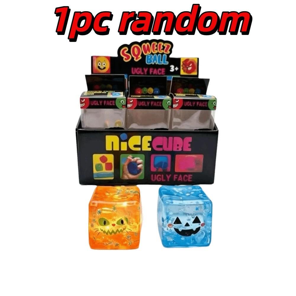 Cartoon Face Squishy Toy Transparent Design Fidget Toy Funny Face Ice Cube Toy Desk Decor