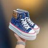 2025 Autumn Women's High-top Thick-soled denim Canvas Shoes Breathable Platform sneakers Student All-match Chunky Casual Shoes
