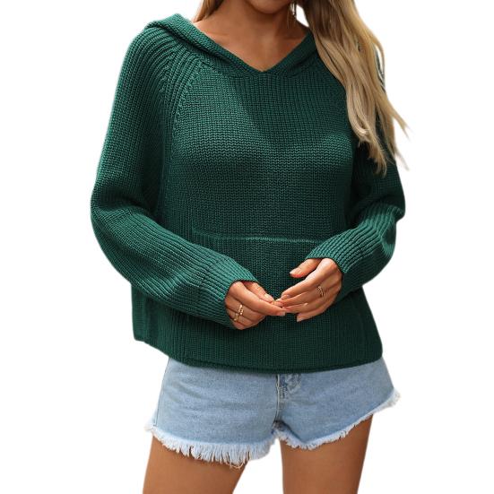 

Жіночий в язаний светр з капюшоном реглан з довгим рукавом і зірковим візерунком Пуловер Толстовка з передньою кишенею XL зелений