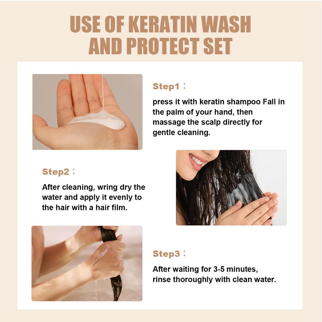 2pcs Keratin Smooth Shampoo and Conditioner Set - Moisturizes Hair & Scalp, Strengthens Hair, Prevents Breakage & Split Ends Deep Repair Shampoo Set