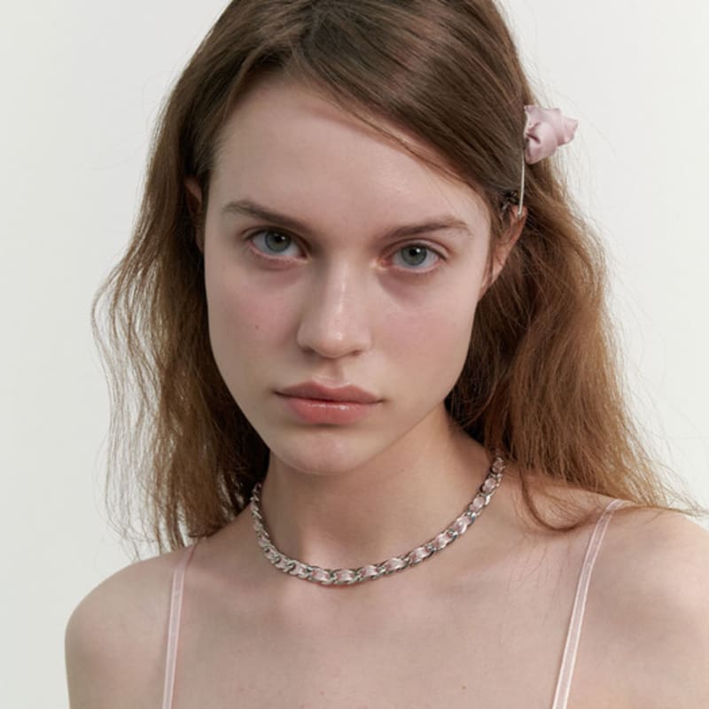 LOVE ME MONSTER Sheer Long Ribbon Chain Necklace (L241MNK080)