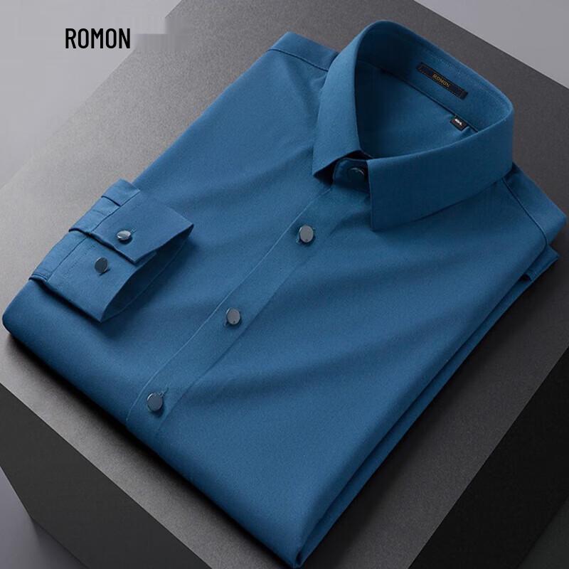 ROMON Men's Non-Iron Ice Silk Long-Sleeve Shirt