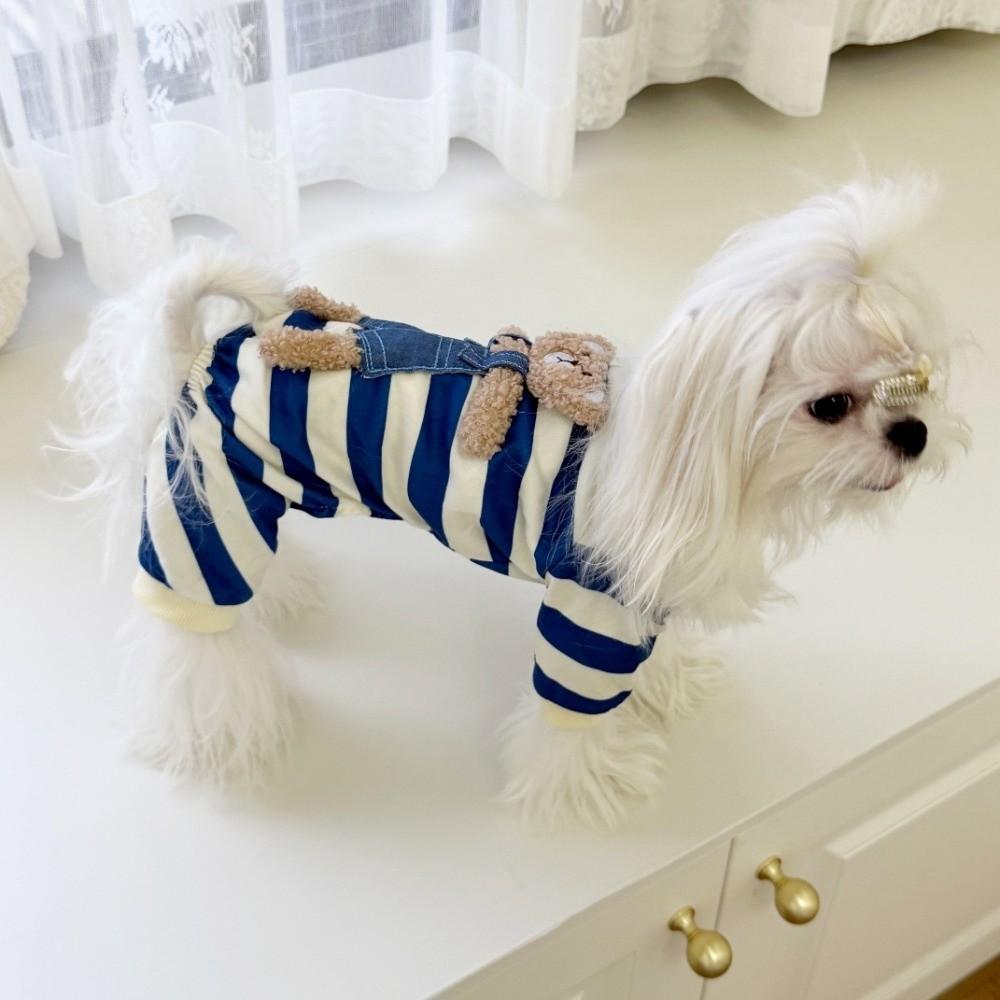 Cartoon Pattern Kawaii Pet Clothes Striped Pajamas Keep Warm Winter Puppy Clothes Animal Clothing Cotton Dog Jumpsuits Corgi