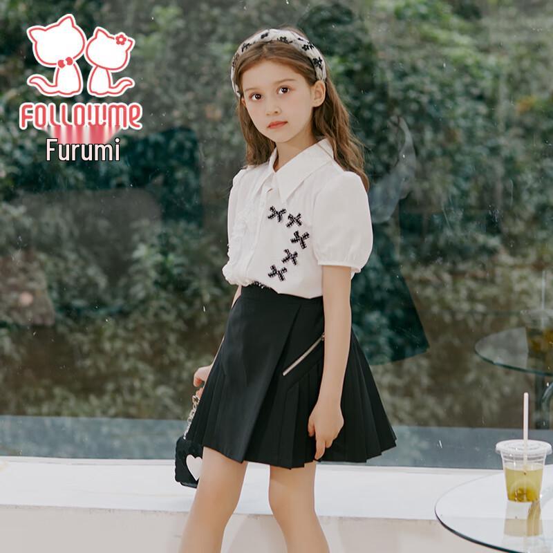 Girls' Academy Style Bow Shirt & Pleated Skirt Set