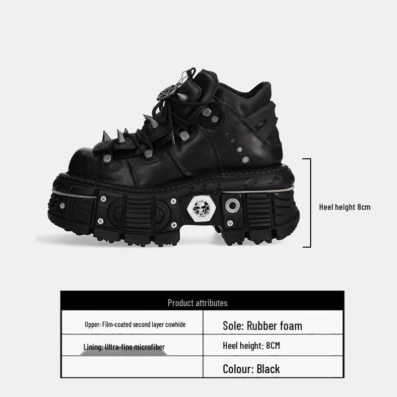 

Готические Женские Ботинки на Платформе с Заклепками - Кожаная Punk Обувь Увеличивающая Рост 43 Men s чёрный