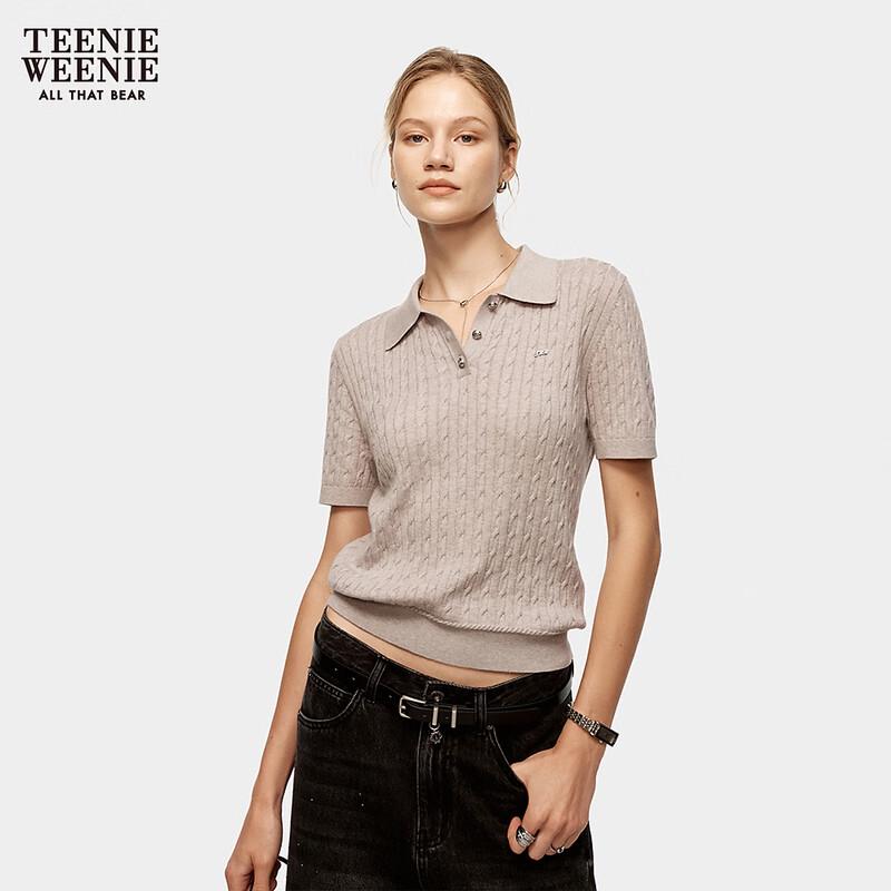 Teenie Weenie Women's Short Sleeve Polo Bear Knit Top