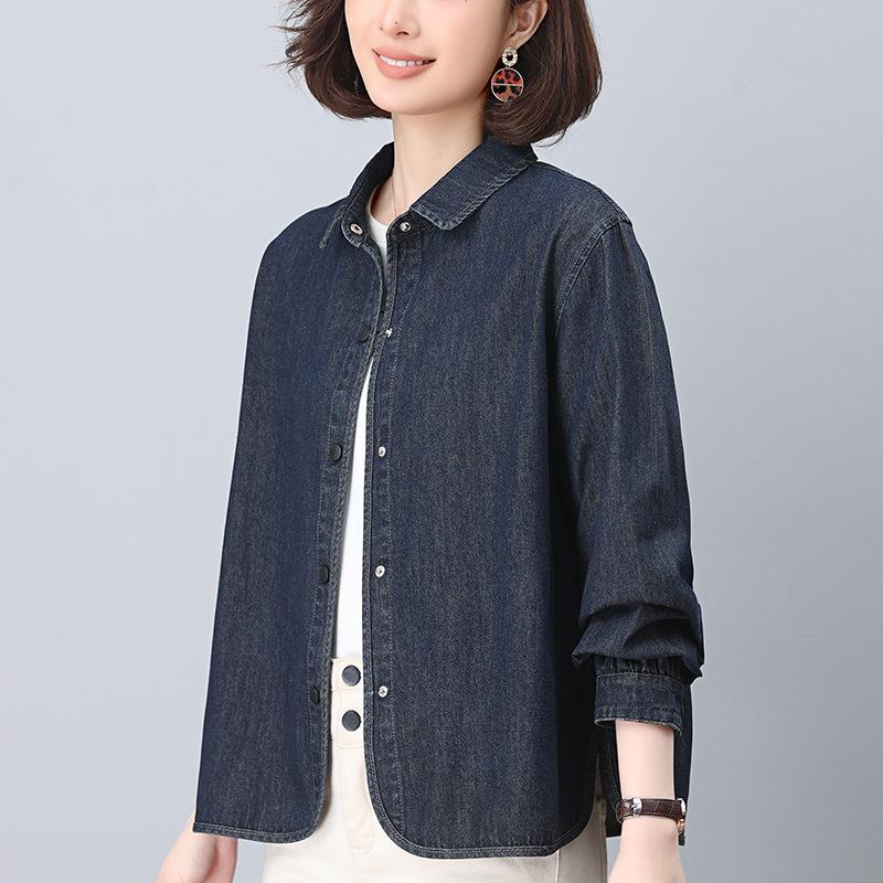 

Women s Autumn Denim Shirt Jacket - Petite Casual Long-Sleeve Top XXL (Recommended for 65-70 kg)