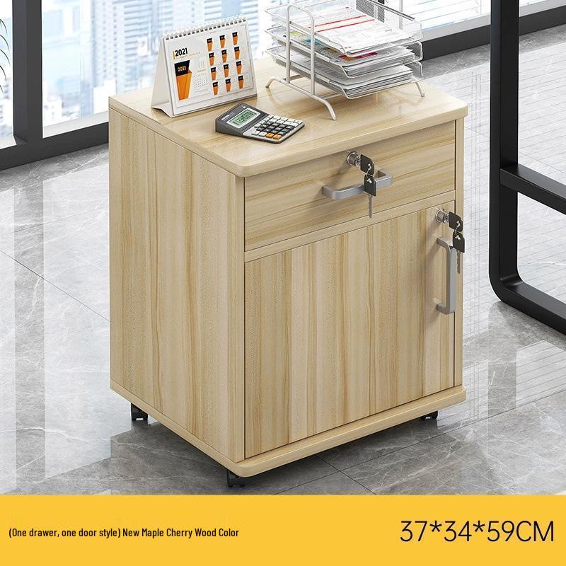 Lockable Mobile Wooden Cabinet for Under Desk Storage