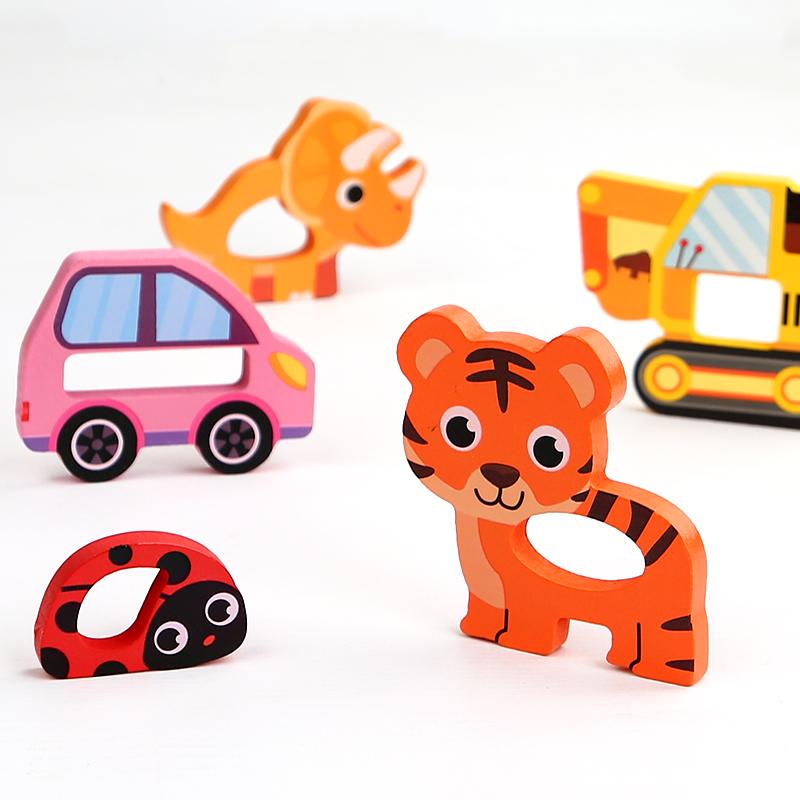 Montessori 3D Wooden Puzzle Cartoon Animals Pattern Jigsaw Board Game Kids Educational Learning Toys Gifts for Children