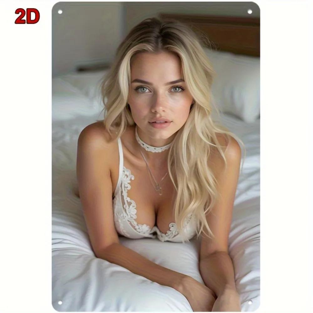 Винтажная пин-ап девушка Металлическая жестяная табличка Настенный декор для дома Бара Кафе белый