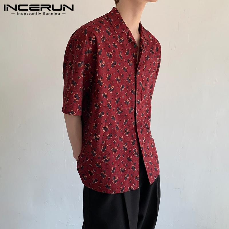 INCERUN Plus Size Men Lapel Neck Short Sleeve Printing Buttons Casual Shirts