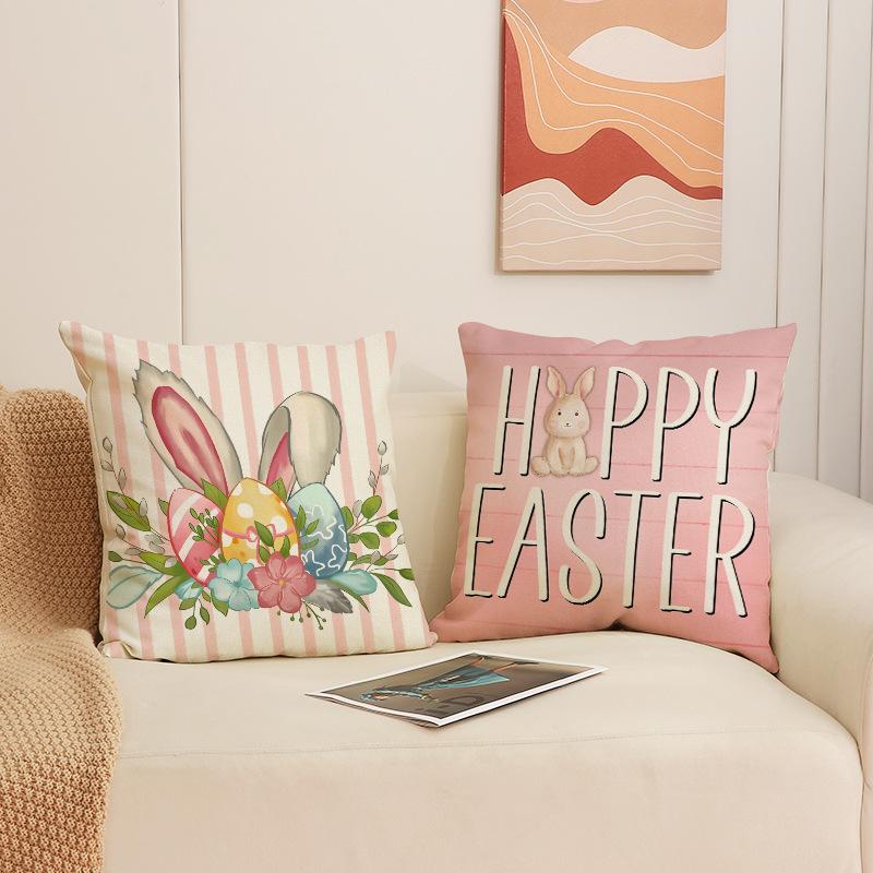 Easter Pillow Happy Bunny Print Decorative Square Combination Pillow Case Versatile Sofa Cushion