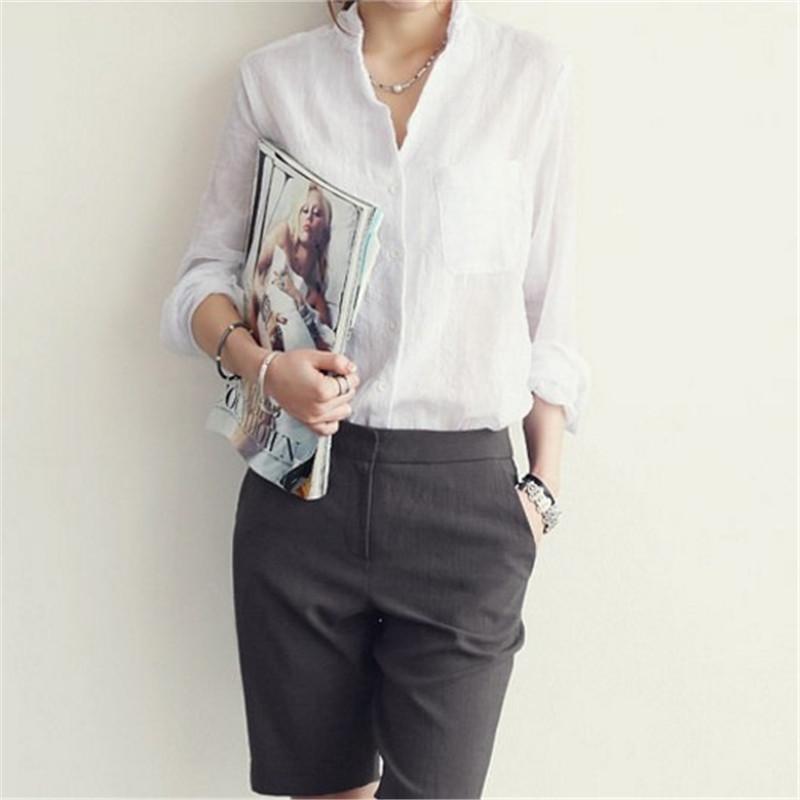 Plus Size Korean Style Long Sleeve Cotton Linen Women's Shirt