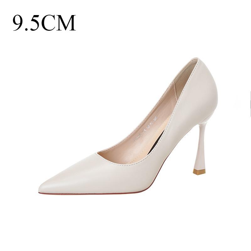 Leather Shoes Women New Nude Color Commuting Professional Pumps Gold Border Strip Comfortable Non Tiring Feet Women's High Heels