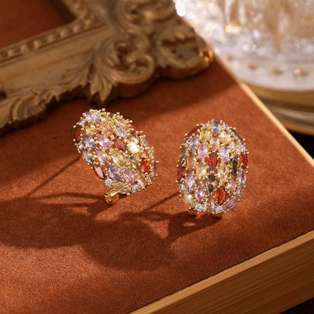 Copper Gilding Colorful Zircon Earring Glaring Ear Drop Elegant Ear Studs  Mom