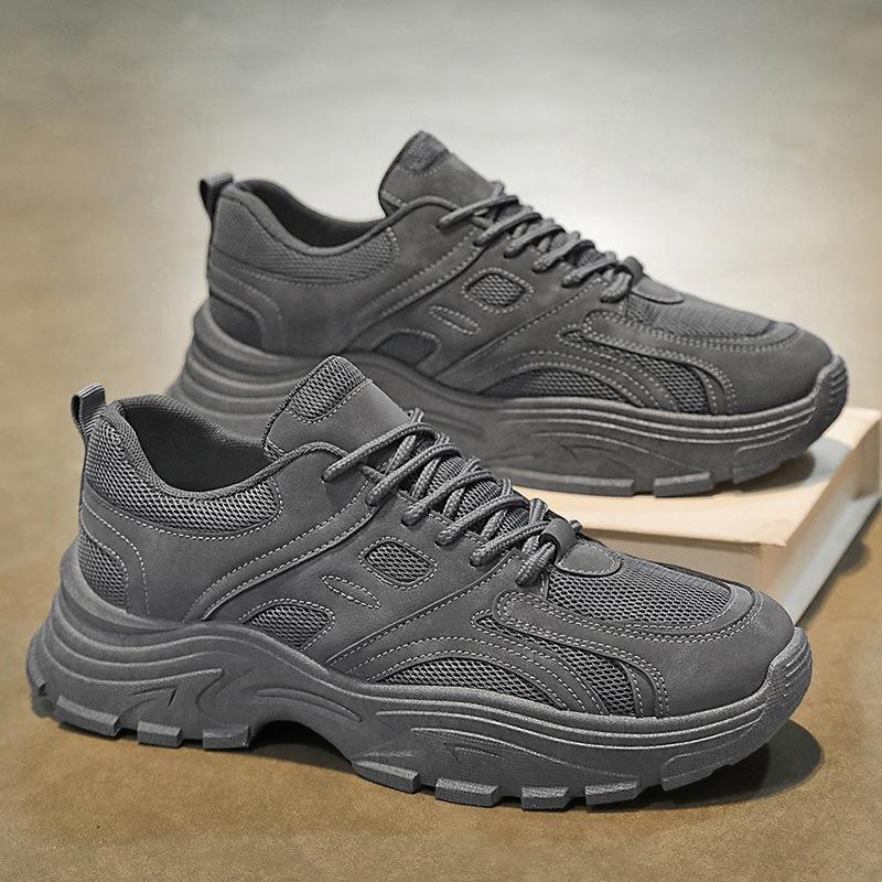 Summer Men's Shoes New Breathable Mesh Shoes Men's Trend Versatile Thick-soled Black Sports Shoes Casual Dad Trendy Shoes