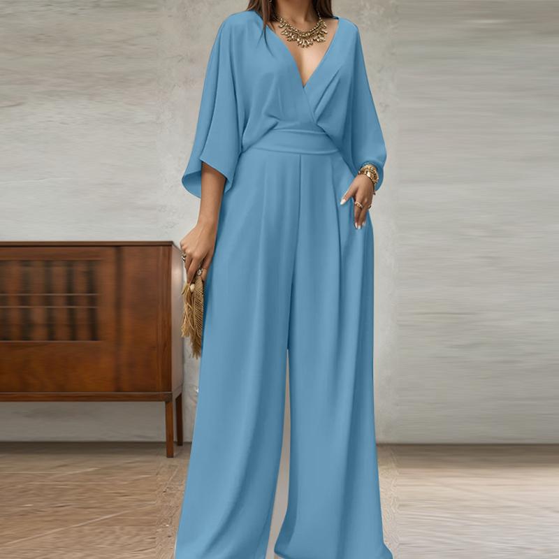 

ZANZEA Женские повседневные комбинезоны с V-образным вырезом, свободные, с рукавами 3/4 и широкими штанинами 4XL синий