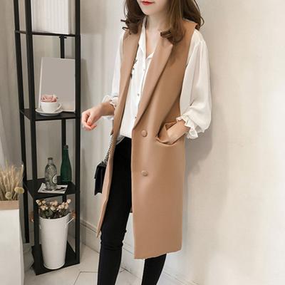 Podzim Jaro Dámská vesta Límec s klopami Dvouřadé zapínání Volná Bez rukávů Délka ke kolenům Kapsy Kardigan Jednobarevný Denní