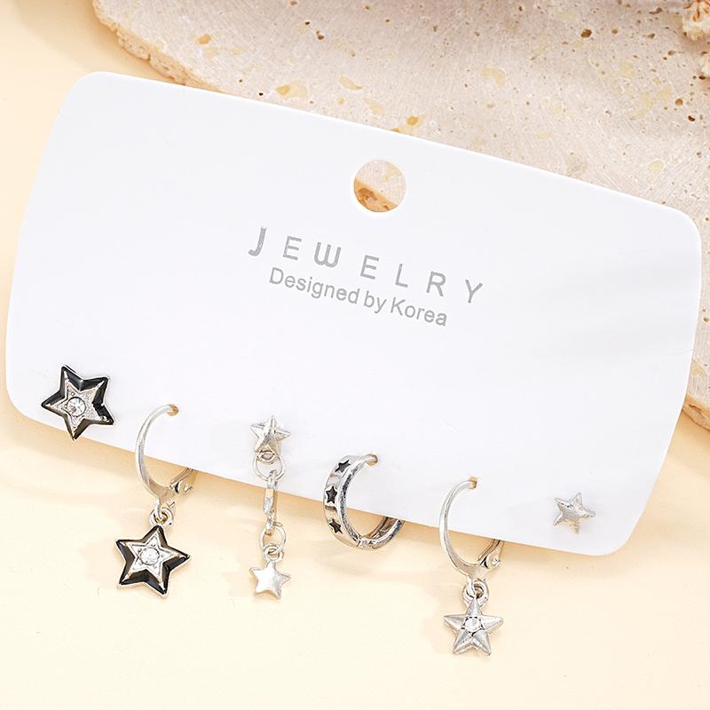 6pcs Set Earring Silver Color Star Dangle Earrings Vintage Metal Geometric Drop Earring for Women Fashion Trendy Y2K Jewelry