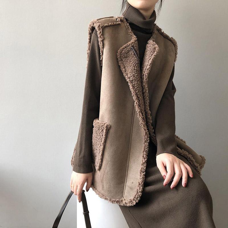 Gilet da donna autunno e inverno, morbido e comodo, da indossare su entrambi i lati, con tasche in tinta unita