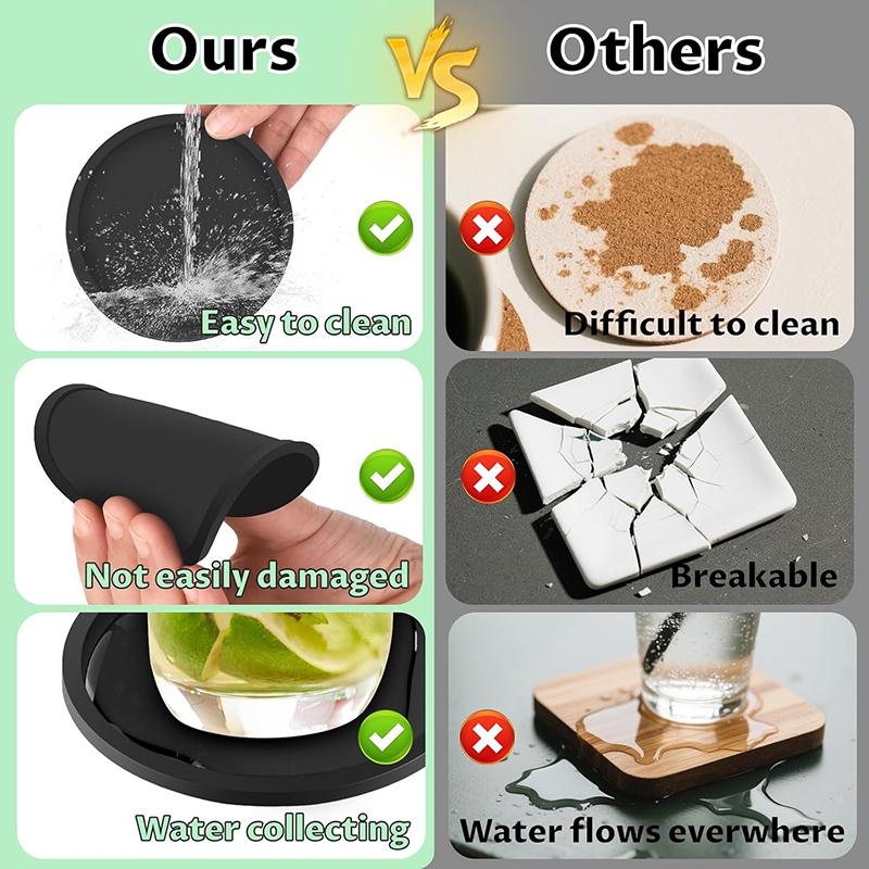 8Pcs Silicone Coasters Set 10cm Round Heat Resistant Tea Cup Mat Nonslip Drink Coffee Coasters Mug Glass Beverage Holder Pad