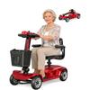 Skládací mobilní skútr pro seniory se 4 koly, motor 300 W, nosnost 420 LBS (cca 190 kg), dojezd 20 km, zvládne stoupání 20°, LED světlomet, odnímatelný košík