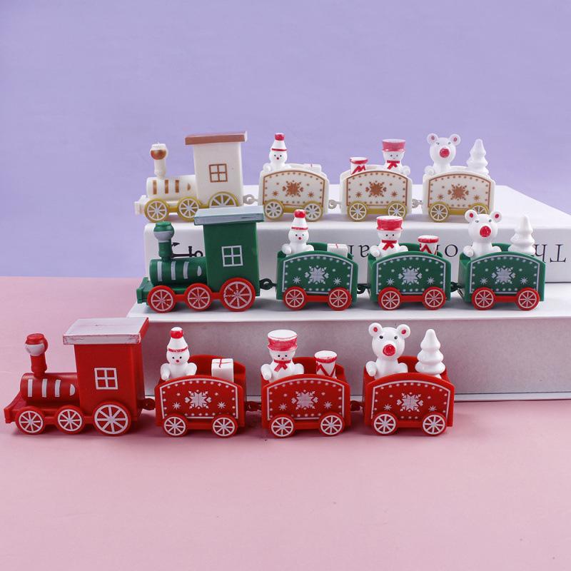 Christmas Mini Train With Snowman Bear Figurines Snowflake Patterns For Holiday Table Decor Xmas Gifts