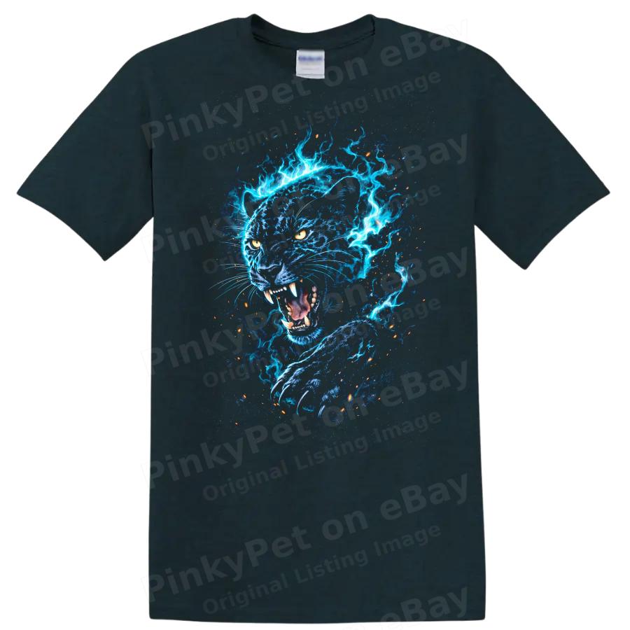 Blue Panther Electric Glow T Shirt Graphic Animal Wild Tee Art Design